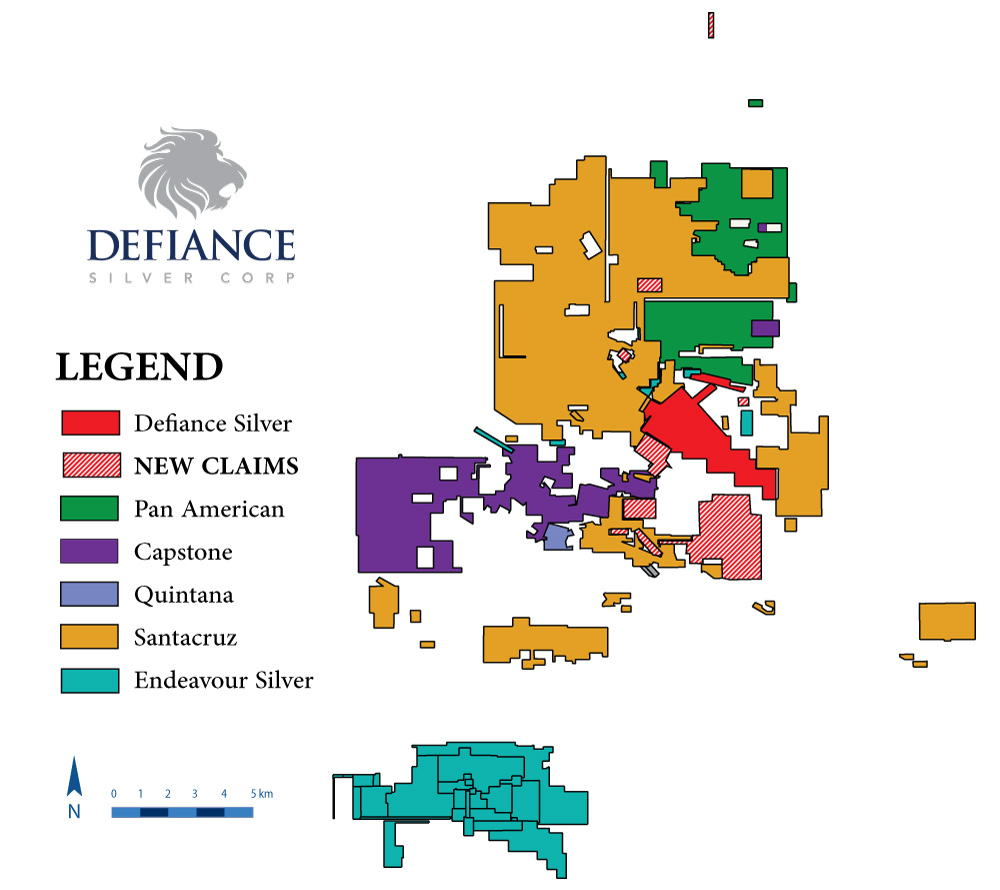 Figure 1.  Defiance Silver Current and Newly Added Concessions.  